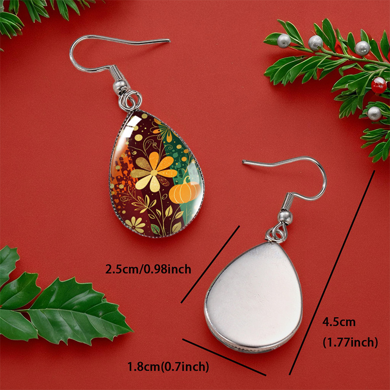 Autumn Pumpkin Flowers Illustration Waterdrop Earrings